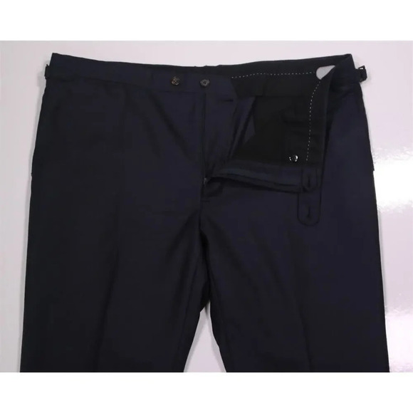 Custom Made Recent Solid Navy Blue Flat Frt Wool Dress Pants Side Buckles 40x31 - Picture 5 of 6